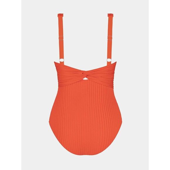CUPSHE One Piece Swimsuit Wide Straps V Neck Ruched Textured Ribbed Twist Back - Picture 6 of 6